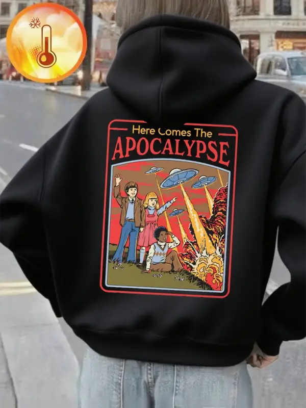 İşte Kıyamet Geliyor Ufo Baskılı Kapüşonlular Kadın Kışlık Polar Sıcak Tişörtler Günlük Cepli