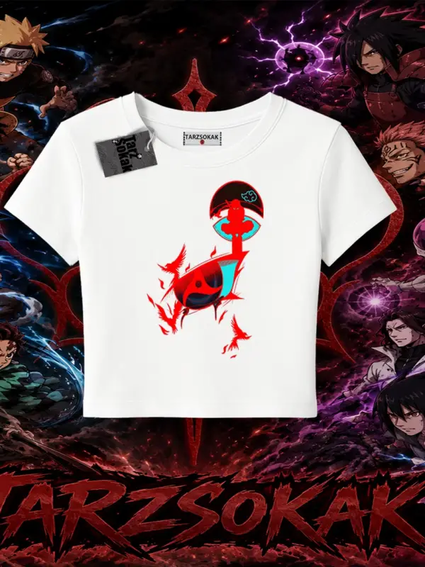 Itachi Uchiha Naruto Anime Karakteri Kadın Baby Tee Beyaz
