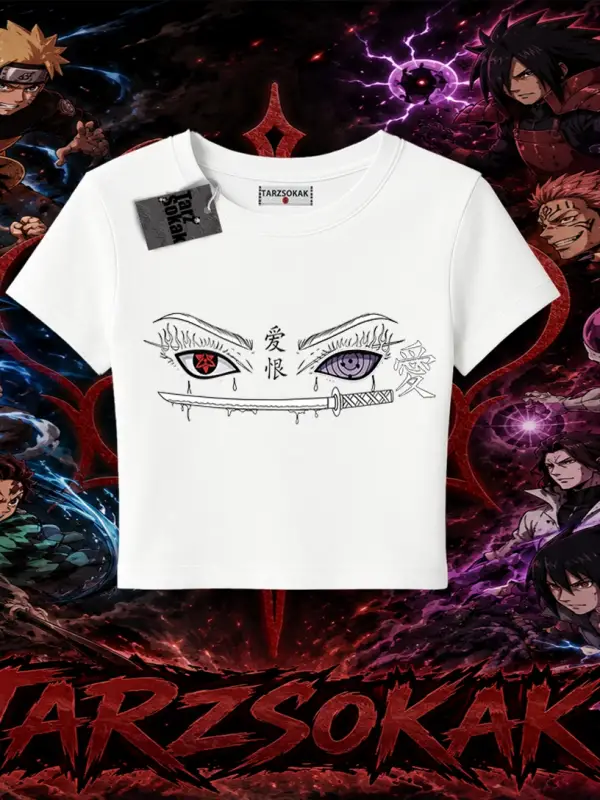 Itachi Uchiha Naruto Anime Karakteri Kadın Baby Tee Beyaz