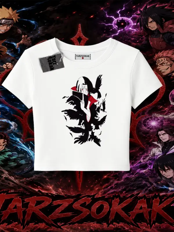 Itachi Uchiha Naruto Anime Karakteri Kadın Baby Tee Beyaz
