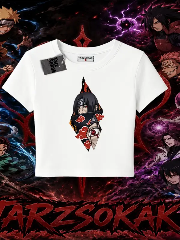 Itachi Uchiha Naruto Anime Karakteri Kadın Baby Tee Beyaz