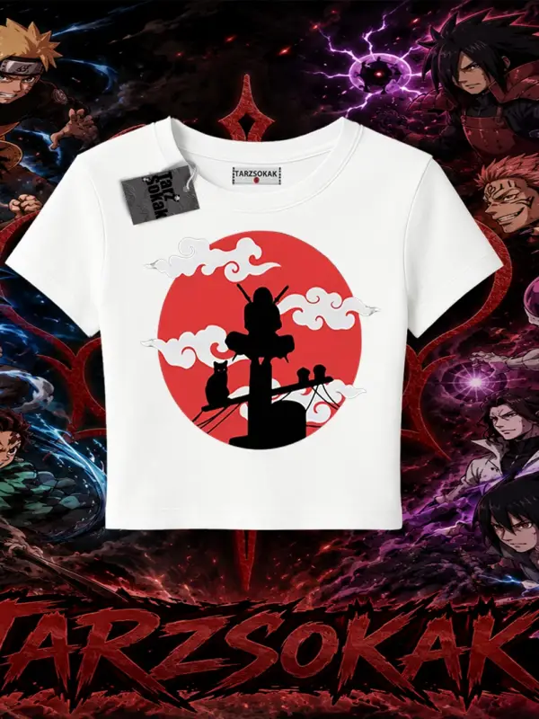 Itachi Uchiha Naruto Anime Karakteri Kadın Baby Tee Beyaz