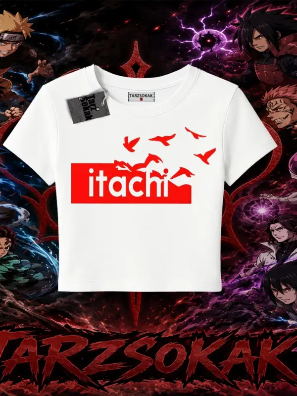 Itachi Uchiha Naruto Anime Karakteri Kadın Baby Tee Beyaz