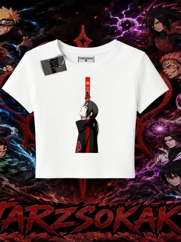 Itachi Uchiha Naruto Anime Karakteri Kadın Baby Tee Beyaz