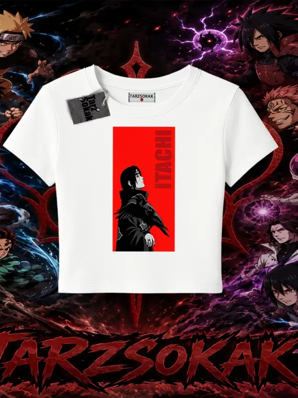 Itachi Uchiha Naruto Anime Karakteri Kadın Baby Tee Beyaz
