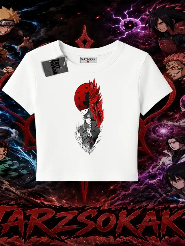 Itachi Uchiha Naruto Anime Karakteri Kadın Baby Tee Beyaz