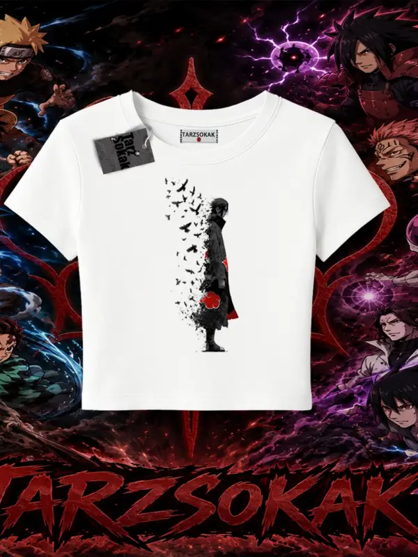 Itachi Uchiha Naruto Anime Karakteri Kadın Baby Tee Beyaz