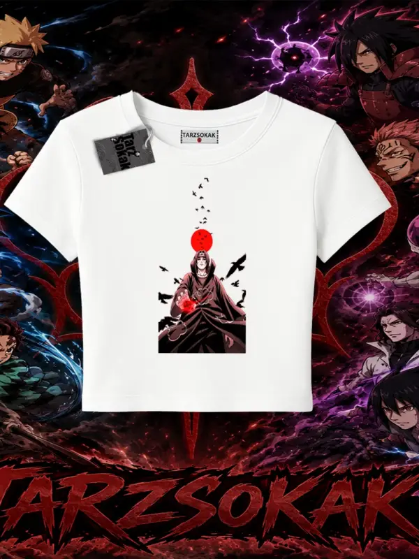 Itachi Uchiha Naruto Anime Karakteri Kadın Baby Tee Beyaz