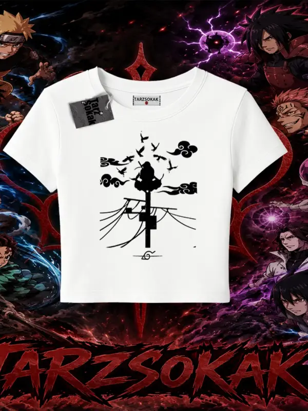 Itachi Uchiha Naruto Anime Karakteri Kadın Baby Tee Beyaz