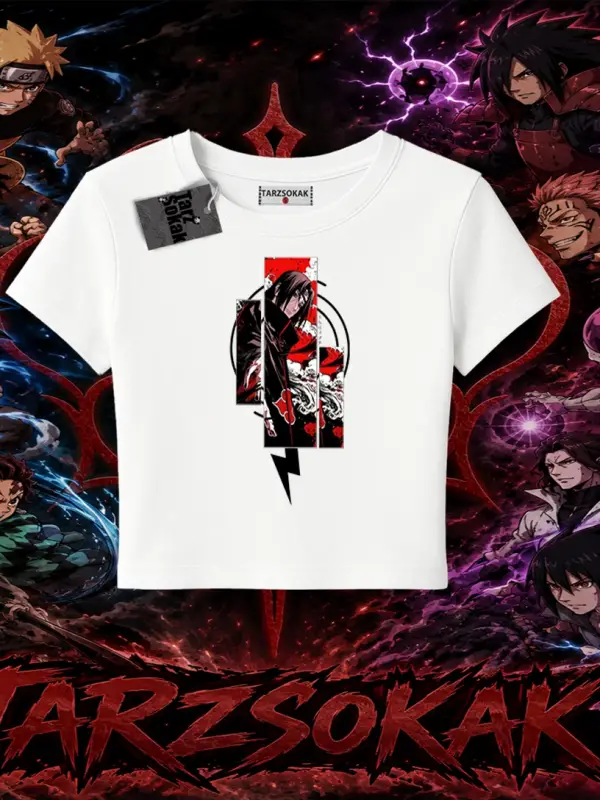 Itachi Uchiha Naruto Anime Karakteri Kadın Baby Tee Beyaz
