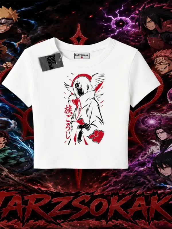Itachi Uchiha Naruto Anime Karakteri Kadın Baby Tee Beyaz