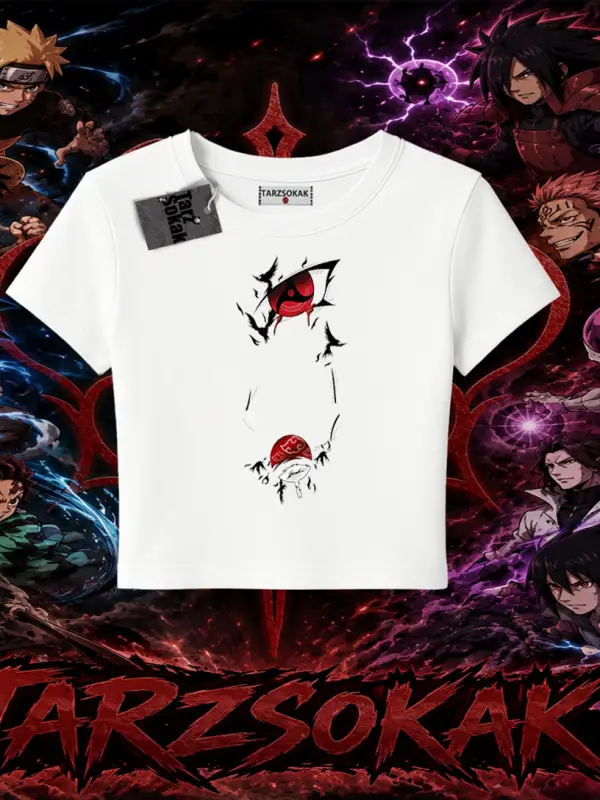 Itachi Uchiha Naruto Anime Karakteri Kadın Baby Tee Beyaz