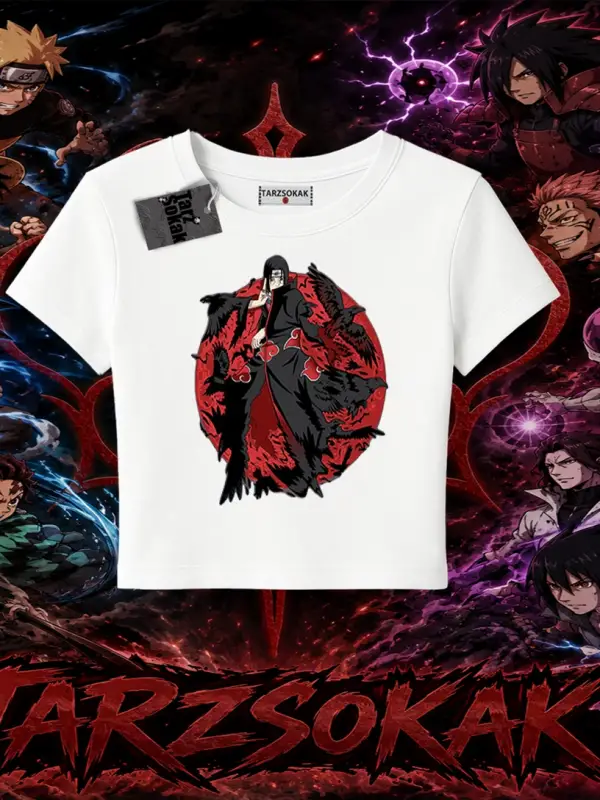 Itachi Uchiha Naruto Anime Karakteri Kadın Baby Tee Beyaz