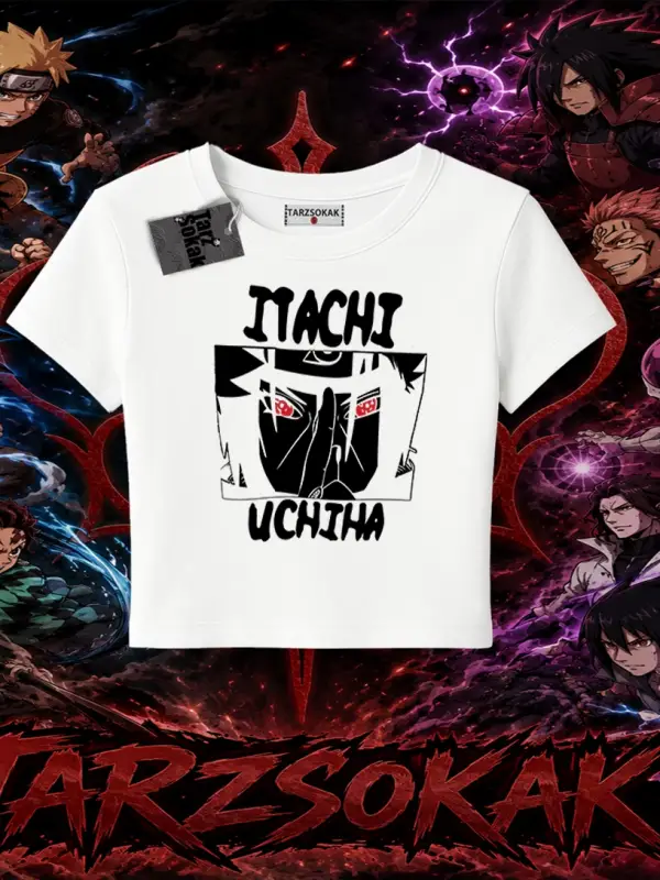 Itachi Uchiha Naruto Anime Karakteri Kadın Baby Tee Beyaz