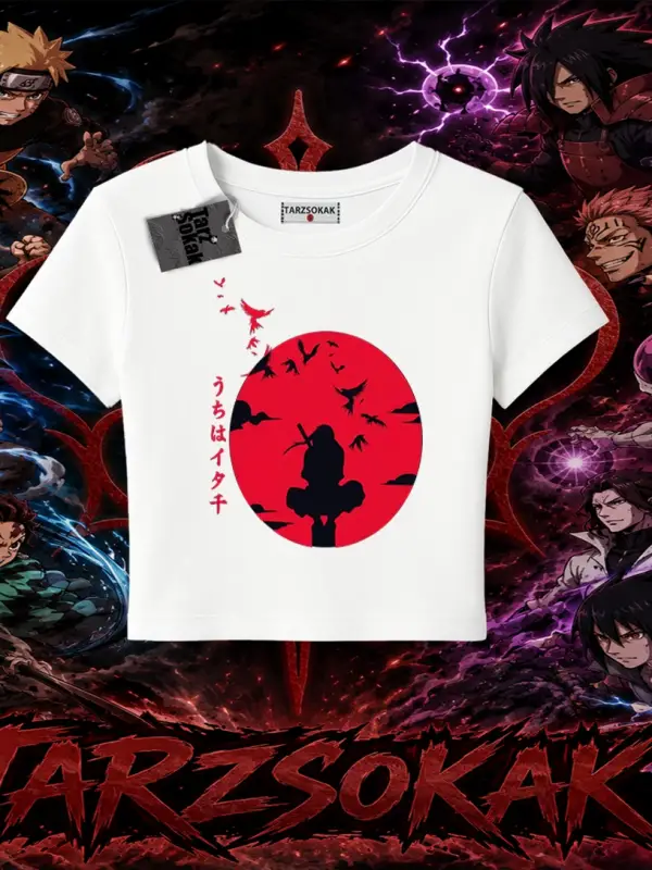 Itachi Uchiha Naruto Anime Karakteri Kadın Baby Tee Beyaz