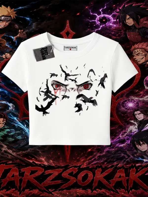 Itachi Uchiha Naruto Anime Karakteri Kadın Baby Tee Beyaz