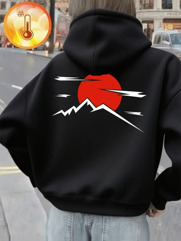 Japon Harajuku Güneş Baskı Hoodie Kadın Kış Polar Sıcak Kazaklar Temel Cep Tişörtü Rahat Gevş