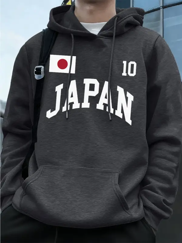 Japonya Bayrağı Mektup Baskı Kapüşonlular Erkekler Koşu Cep Tişörtü Sportif Gevşek Kazaklar K