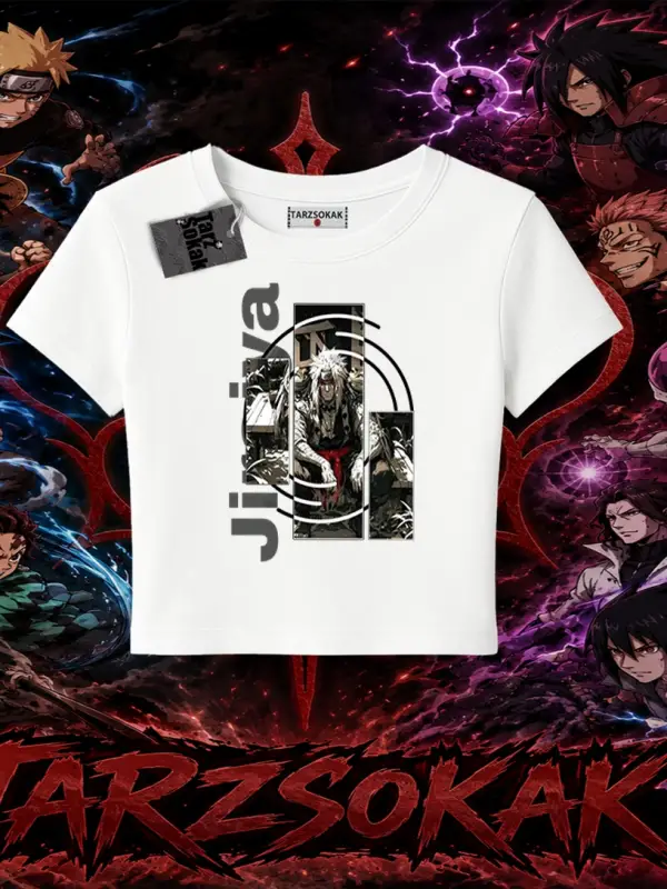 Jiraiya Naruto Anime Karakteri Kadın Baby Tee Beyaz