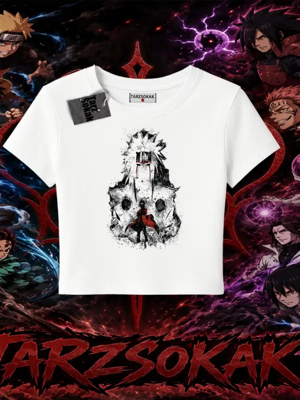 Jiraiya Naruto Anime Karakteri Kadın Baby Tee Beyaz