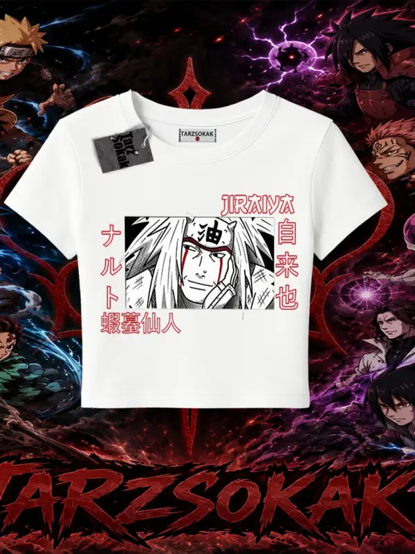 Jiraiya Naruto Anime Karakteri Kadın Baby Tee Beyaz