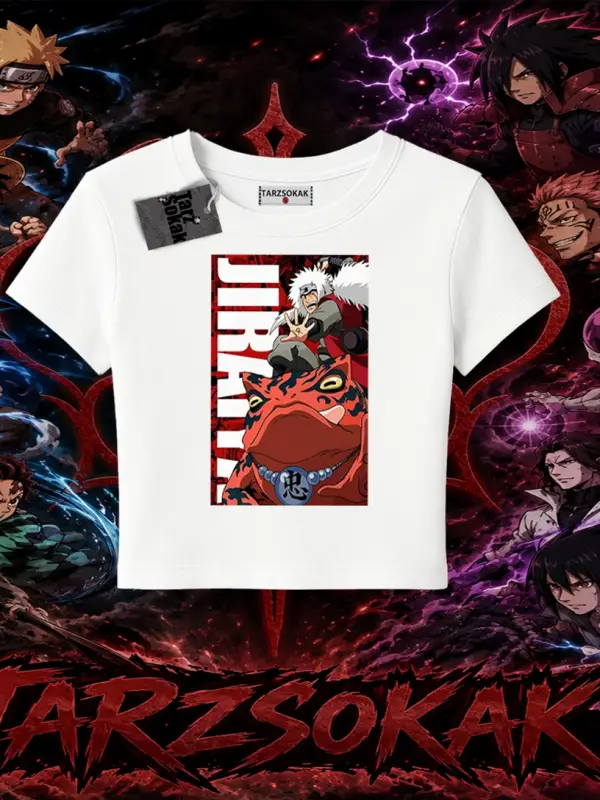 Jiraiya Naruto Anime Karakteri Kadın Baby Tee Beyaz
