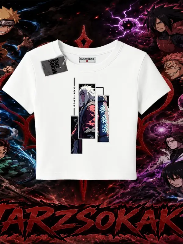 Jiraiya Naruto Anime Karakteri Kadın Baby Tee Beyaz