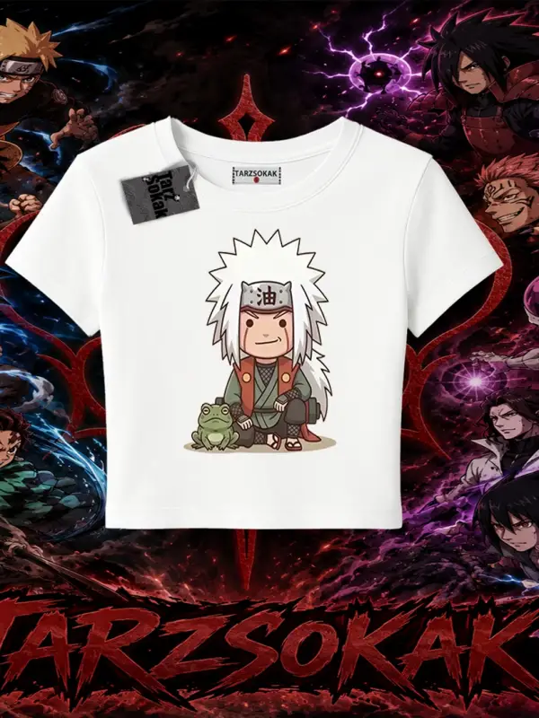 Jiraiya Naruto Anime Karakteri Kadın Baby Tee Beyaz