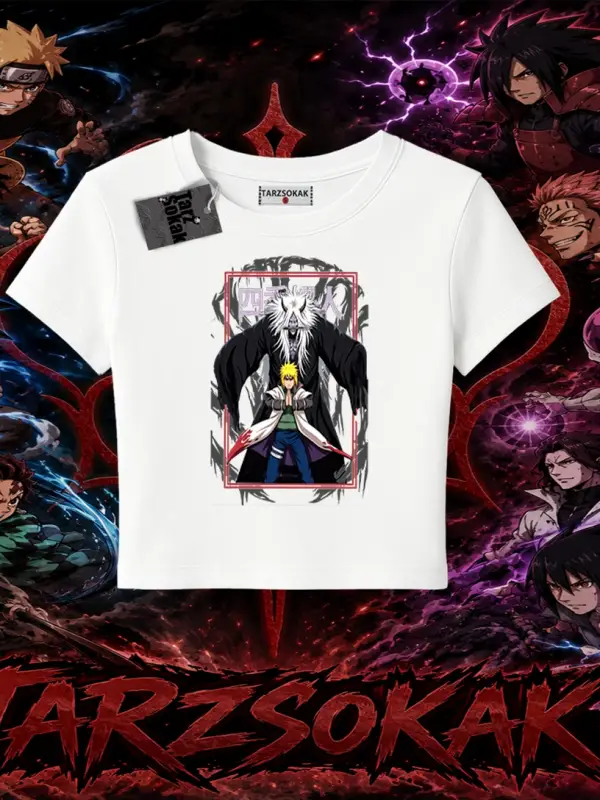 Jiraiya Naruto Anime Karakteri Kadın Baby Tee Beyaz