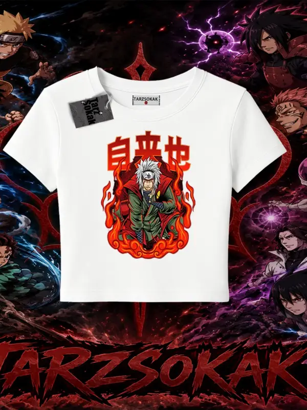 Jiraiya Naruto Anime Karakteri Kadın Baby Tee Beyaz