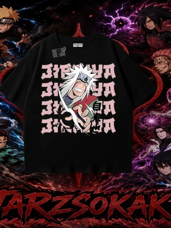 Jiraiya Naruto Anime Karakteri Oversize Unisex Tişört Beyaz