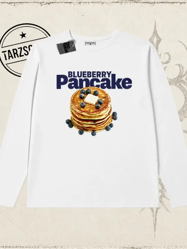 Kadın Blueberry Pancake Biskilet Yaka  Long Sleeve Beyaz