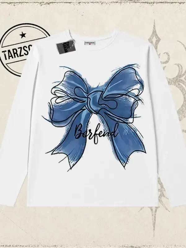 Kadın Borfend Biskilet Yaka  Long Sleeve Beyaz