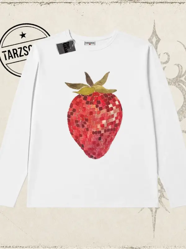 Kadın Çilek Disco Biskilet Yaka  Long Sleeve Beyaz