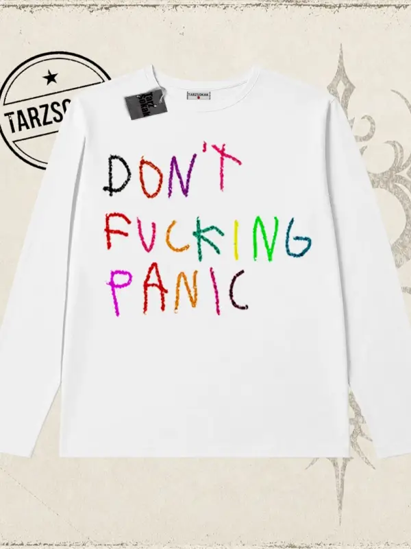Kadın Dont Fcking Panic Biskilet Yaka  Long Sleeve Beyaz