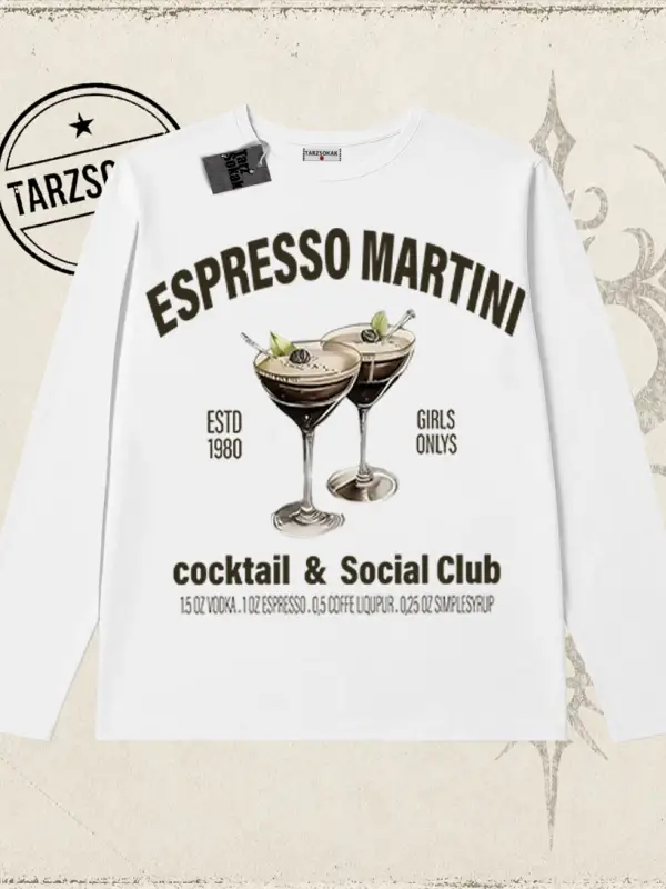 Kadın Espresso Martini Biskilet Yaka  Long Sleeve Beyaz