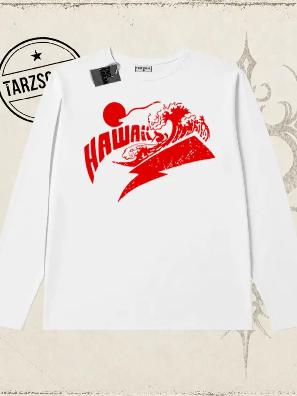 Kadın Hawaii Biskilet Yaka  Long Sleeve Beyaz