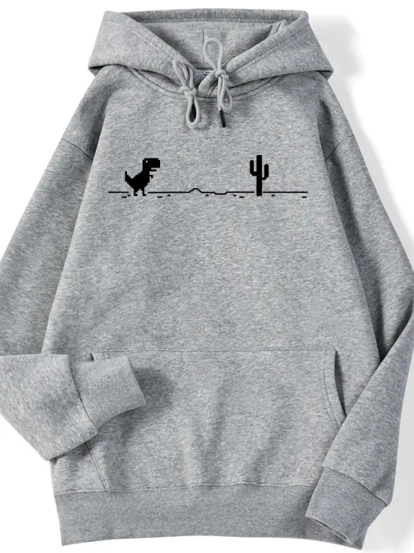 Kadın Hoodies mozaik oyunu kaktüs küçük dinozor baskı kazak Strecth uzun kollu rahat Casual S