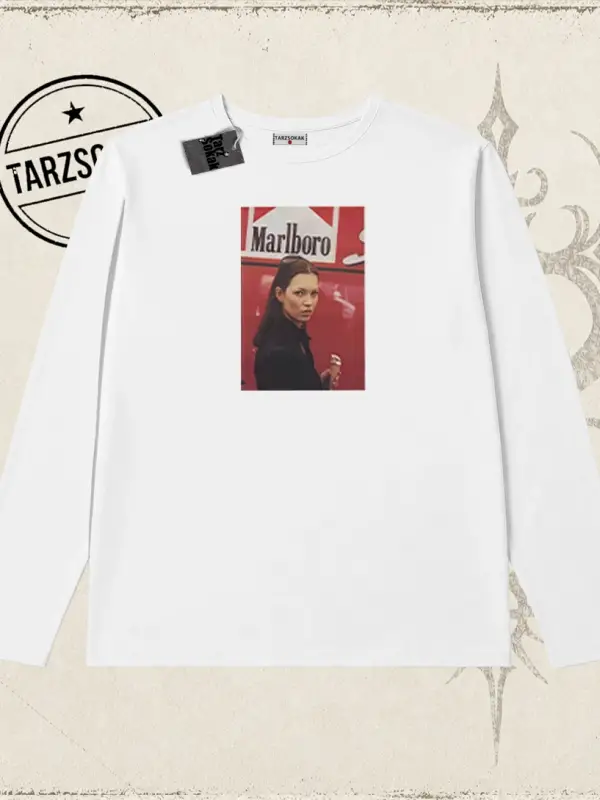 Kadın Kate Moss icecream Biskilet Yaka  Long Sleeve Beyaz