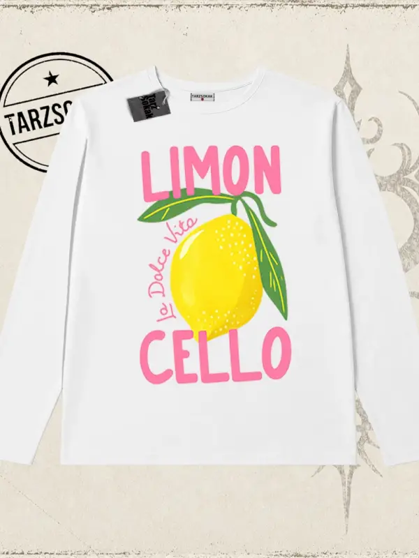 Kadın Limon Cello Biskilet Yaka  Long Sleeve Beyaz