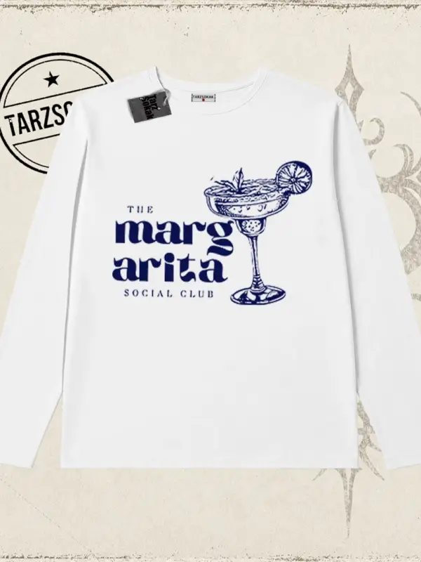 Kadın Margarita Social Club Biskilet Yaka  Long Sleeve Beyaz