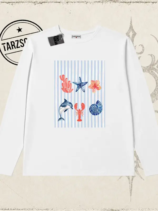 Kadın Ocean Like Biskilet Yaka  Long Sleeve Beyaz