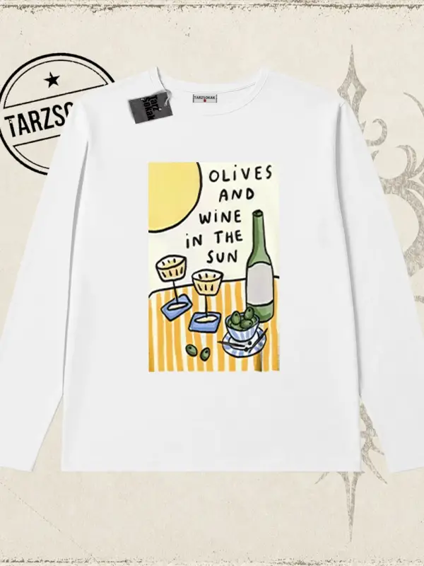 Kadın Olives and Wine Biskilet Yaka  Long Sleeve Beyaz