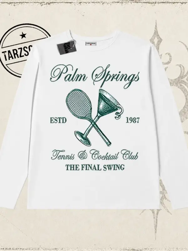 Kadın Palm Springs Biskilet Yaka  Long Sleeve Beyaz