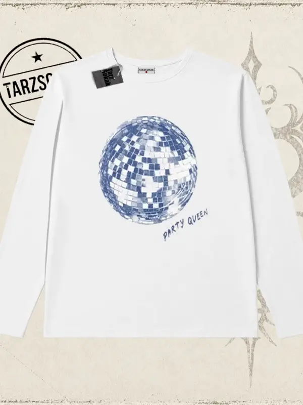 Kadın Party Queen Biskilet Yaka  Long Sleeve Beyaz