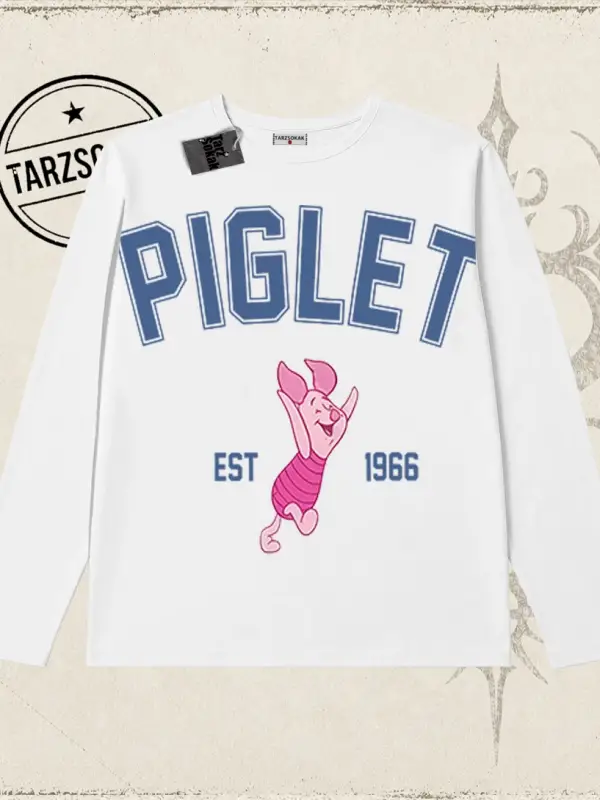 Kadın Piglet College Biskilet Yaka  Long Sleeve Beyaz