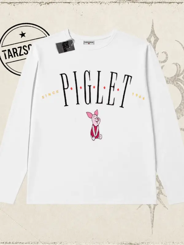 Kadın Piglet Since 1966 Biskilet Yaka  Long Sleeve Beyaz
