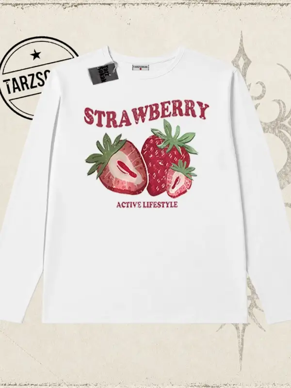 Kadın Strawberry Active Lifestyle Biskilet Yaka  Long Sleeve Beyaz