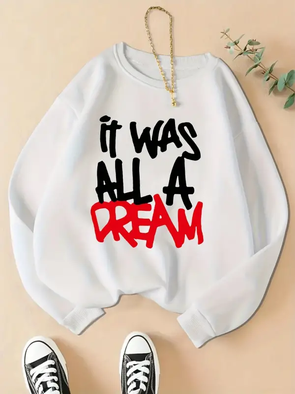 Kadınlar rahat rahat kazak oldu bir rüya baskılar kazak moda sıcak giyim gevşek Crewneck pola