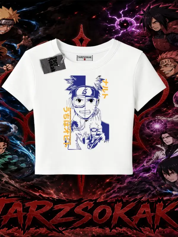 Kakashi Hatake Naruto Anime Karakteri Kadın Baby Tee Beyaz